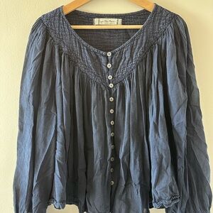 We The Free Midnight Blue Button-Down Blouse